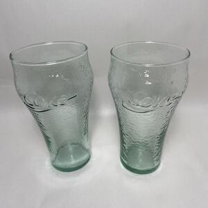 Collectible 6" COCA COLA Glass green bubble glass 16 oz Lot of 2